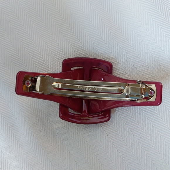 Vintage Barrette Bobby Pin  Clip Paris Dark Pink Lucite Rhinestones 1990s - Picture 5 of 5
